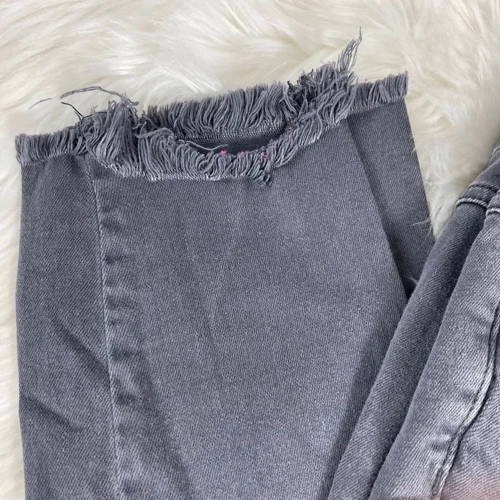 Free People Grey Raw Hem Busted Knee‎ Skinny Crop Jeans Sz 30